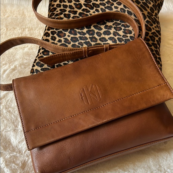 Anne Klein II Handbags - Vintage Anne Klein II Monogram Leather Messenger Flap Bag